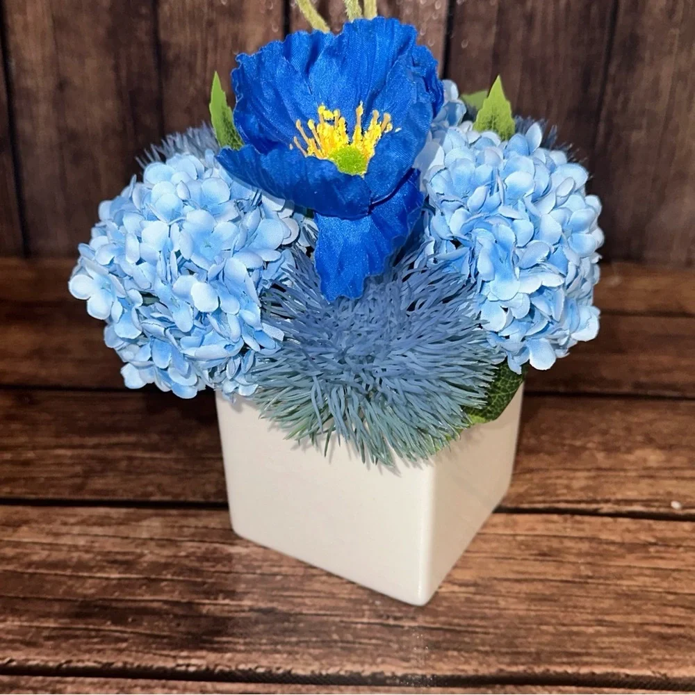 Blue Faux Flowers With Vase- New